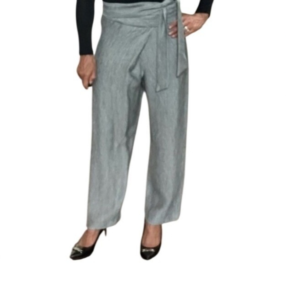 ZARA Gray Wrap Linen Blend Palazzo Pants Size S‎